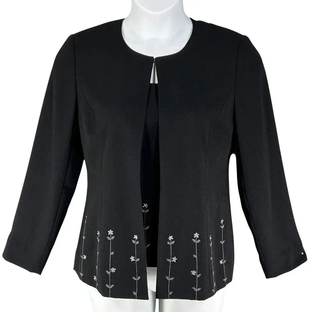 VTG Betu NWT Womens Black 2 Piece Embroidered Blazer 6 Tank Top 8 Career Wear